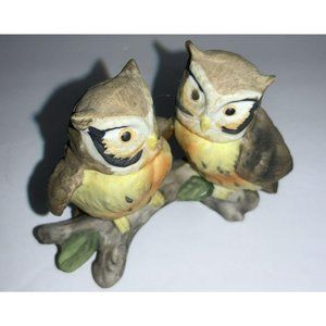 Lefton 2 Owls On Log 2”x3” Handpainted